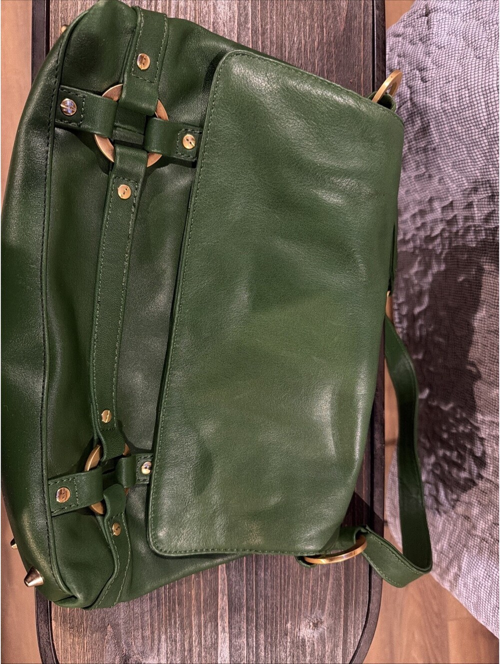 AJ Valenci womens handbag new leather, brgt forest green 14 inX10 in. full size